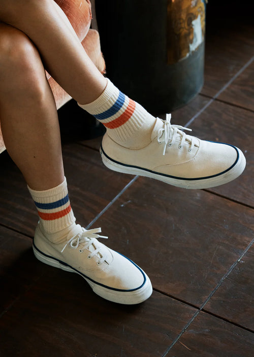 ROTOTO - Retro Athletic Sock - Coral/ Yellow