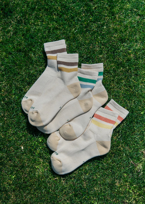 ROTOTO - Retro Athletic Sock - Coral/ Yellow
