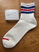 ANONYMOUS ISM Socks - 3 Line Thick Slub - Off White/ Red