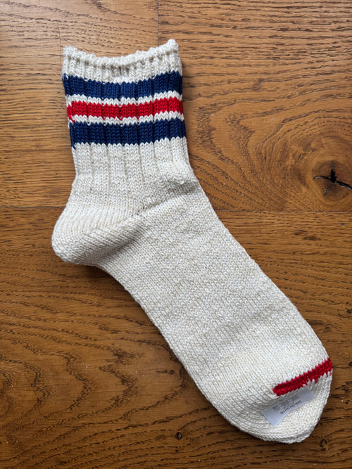 ANONYMOUS ISM Socks - 3 Line Thick Slub - Off White/ Red