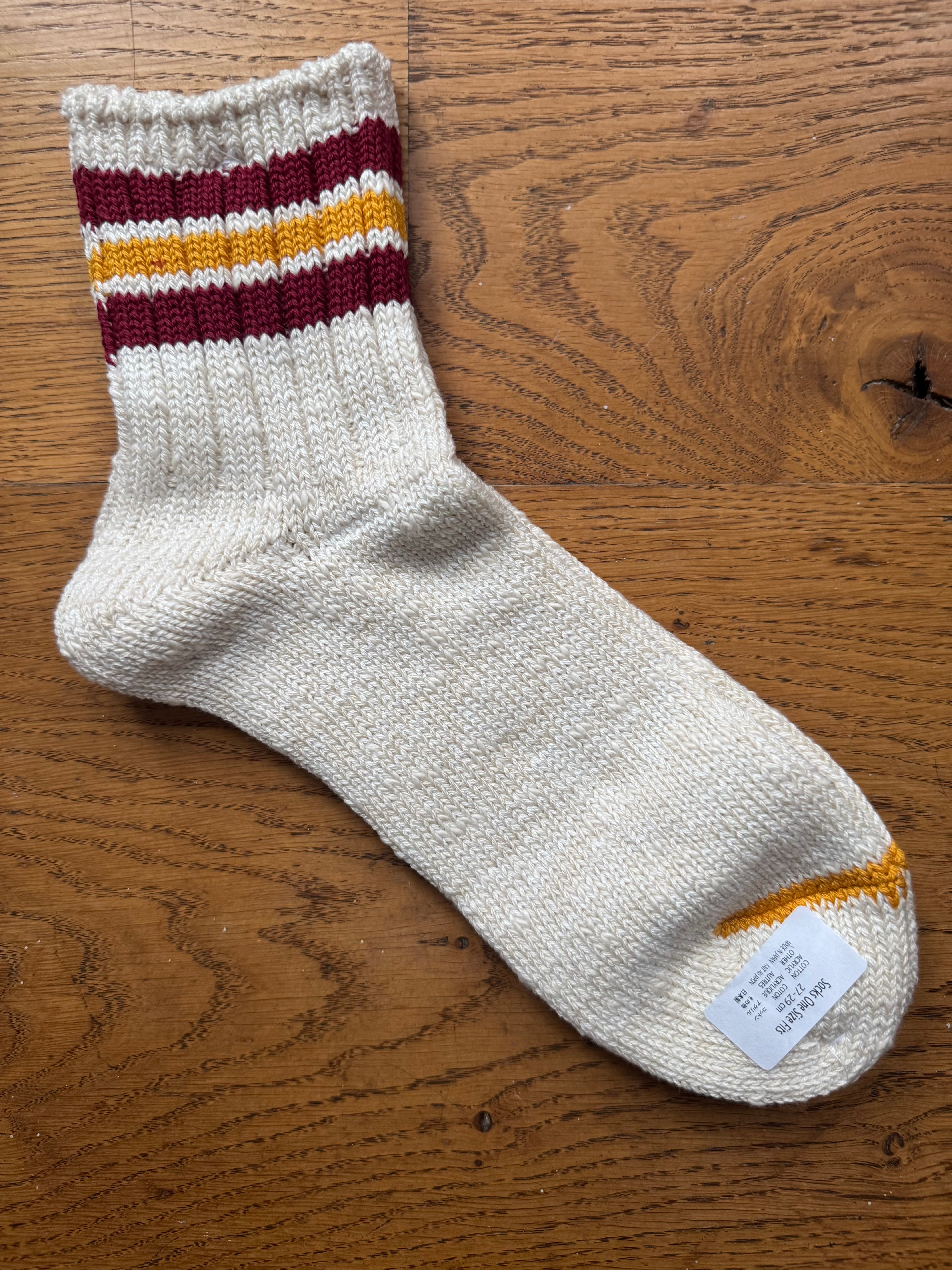 ANONYMOUS ISM Socks - 3 Line Thick Slub - Wine/ Mustard