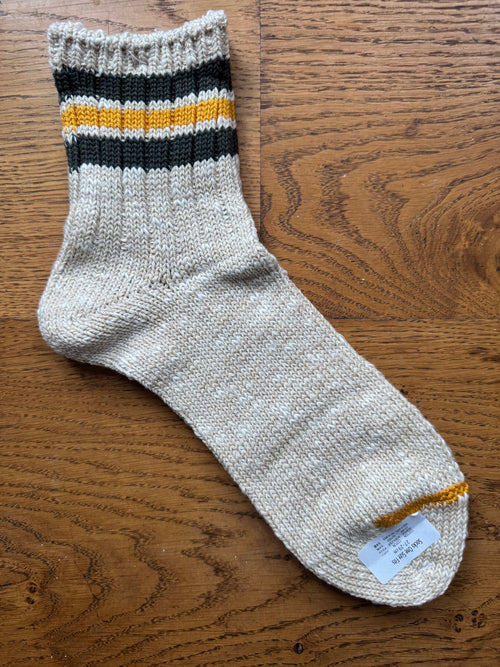 ANONYMOUS ISM Socks - 3 Line Thick Slub - Beige/ Green