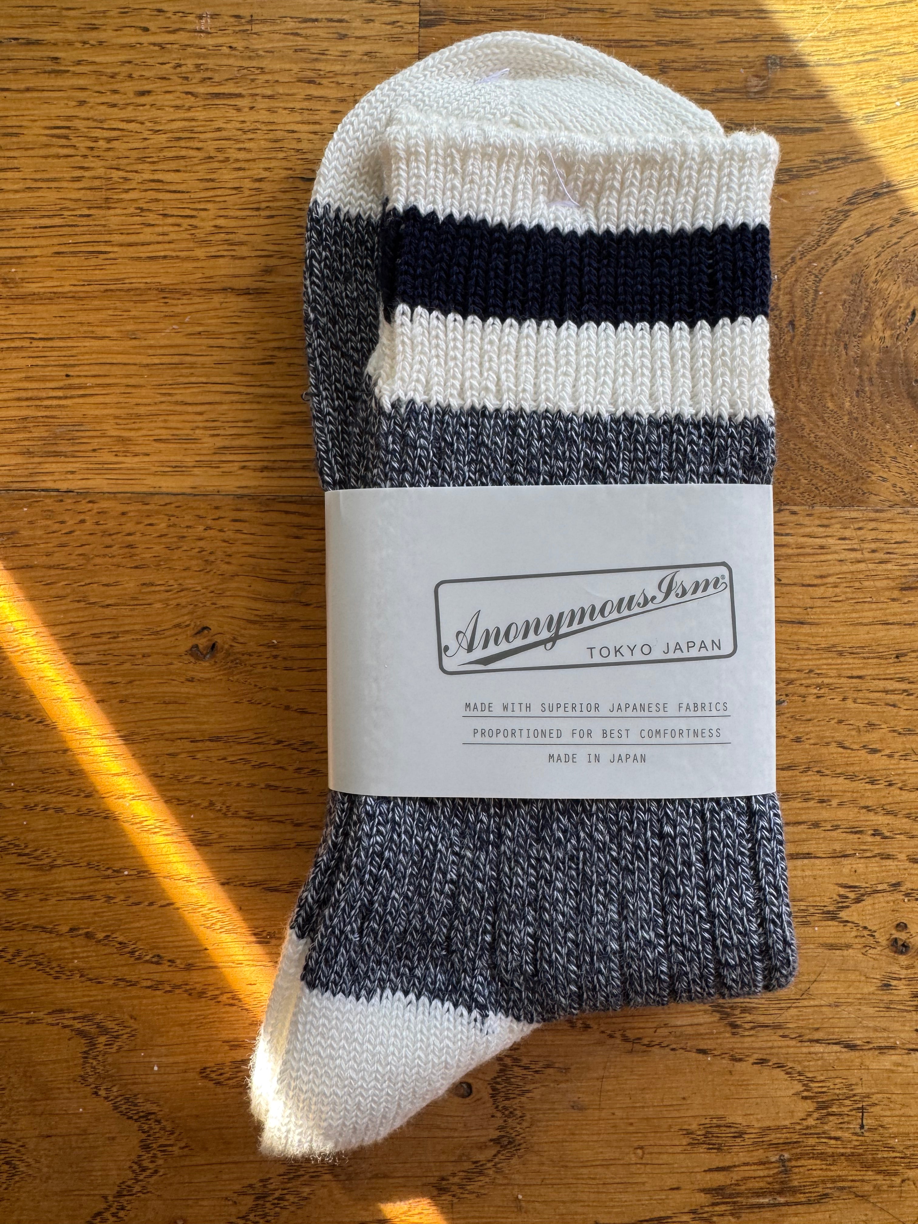 ANONYMOUS ISM - Tuck Cuff Stripe Socks - Navy