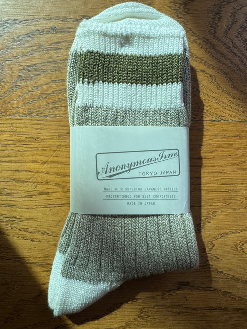 ANONYMOUS ISM - Tuck Cuff Stripe Socks - Army