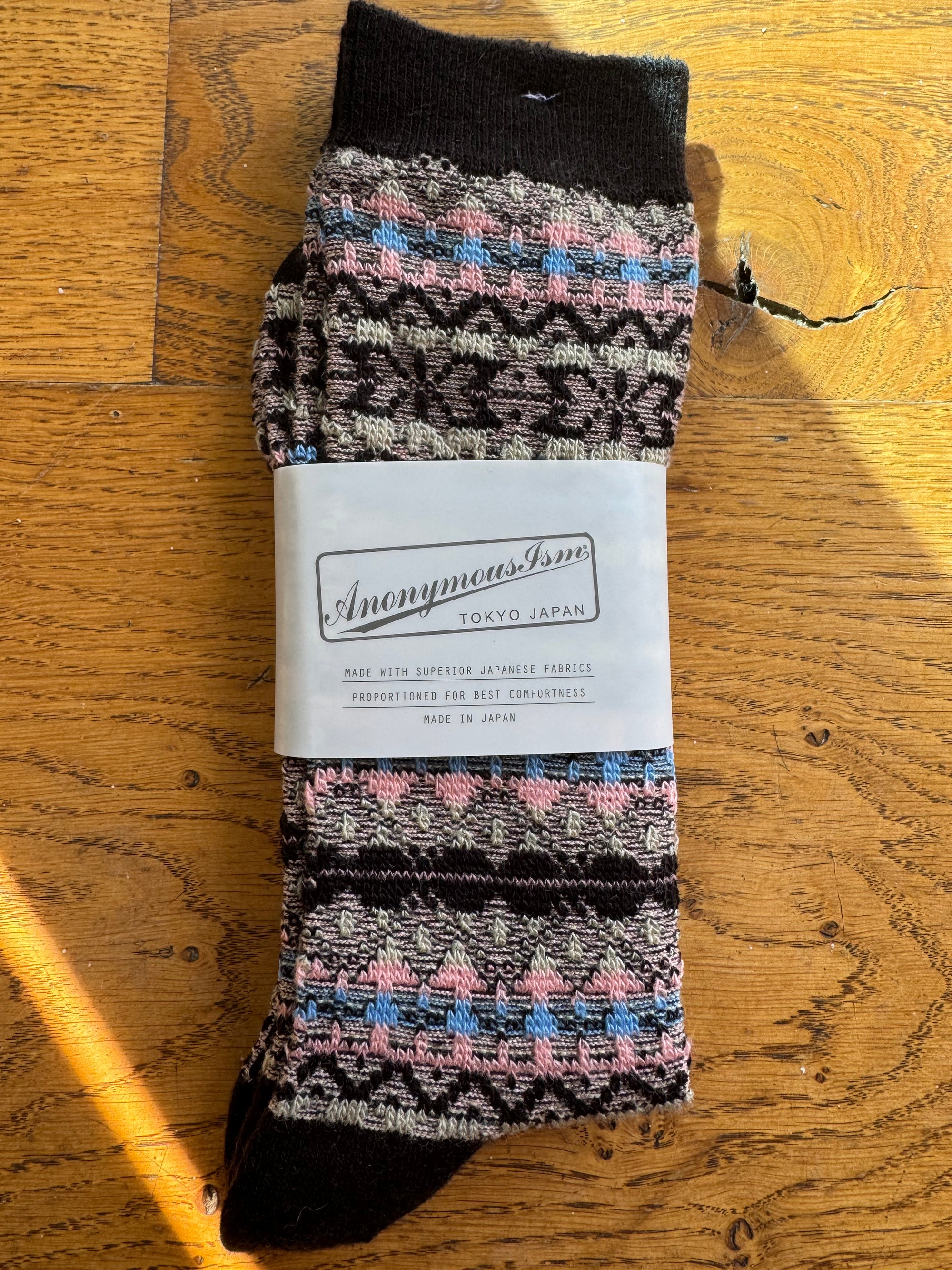 ANONYMOUS ISM - Reverse Fair Isle Socks - Black