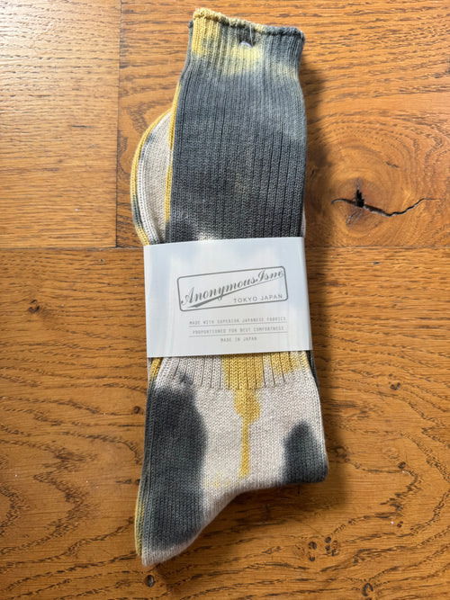 ANONYMOUS ISM - Tie Dye Socks - Charcoal/ Yellow