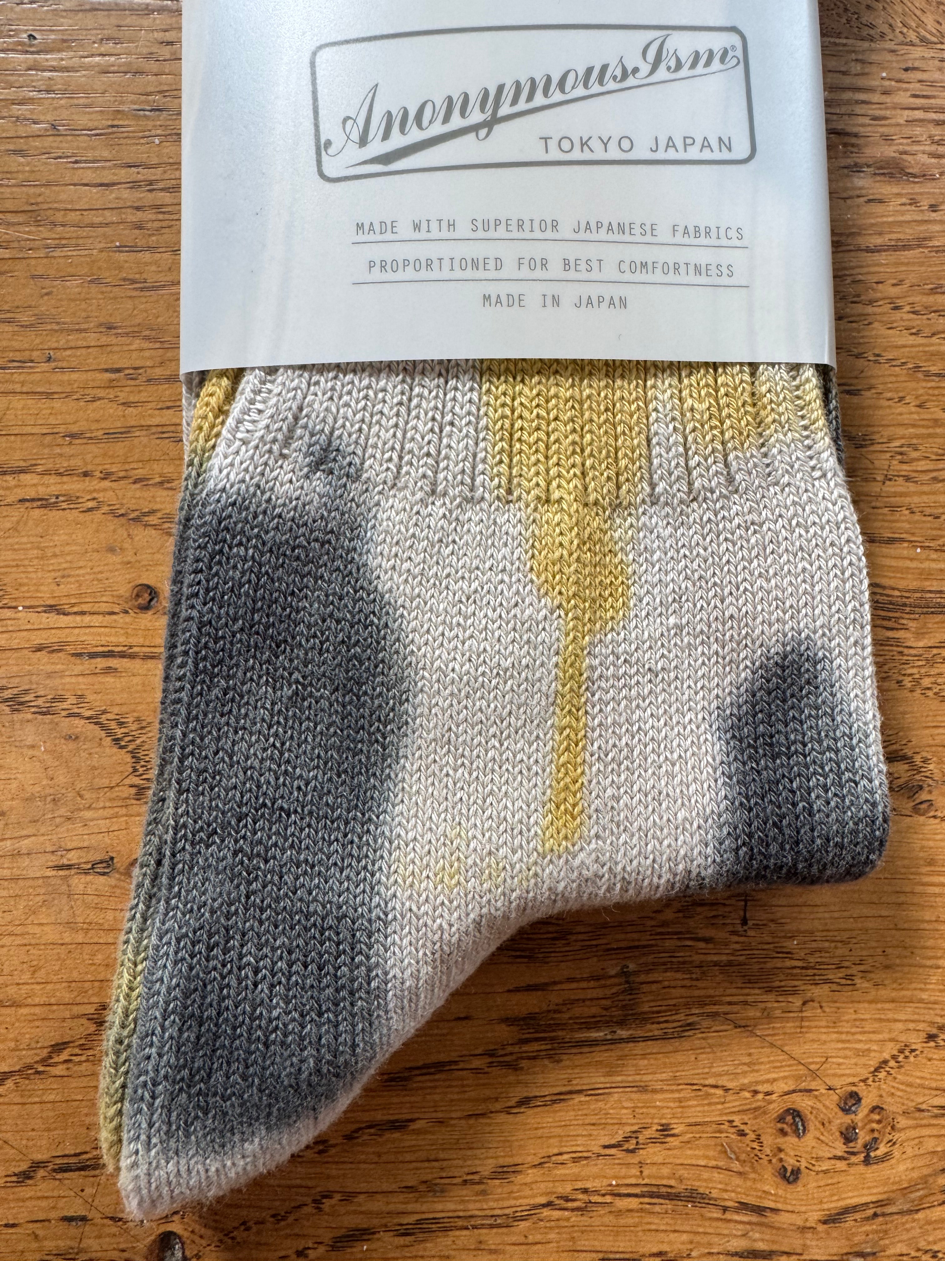 ANONYMOUS ISM - Tie Dye Socks - Charcoal/ Yellow