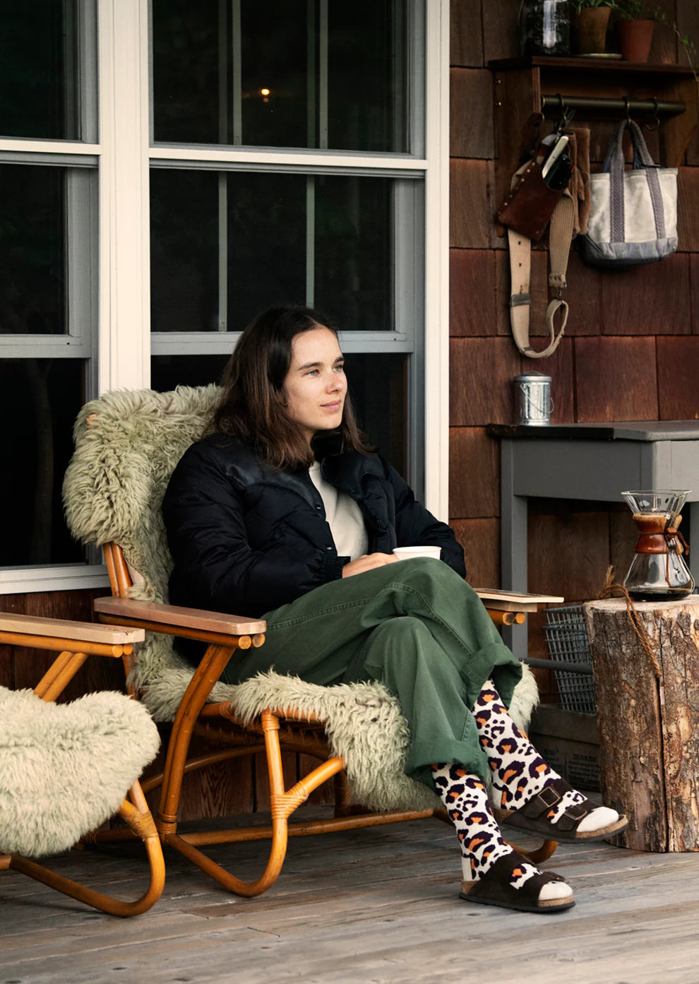 ROTOTO - Pile Leopard Sock - Bordeaux/ Orange