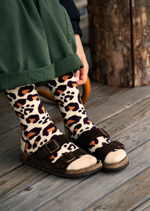 ROTOTO - Pile Leopard Sock - Bordeaux/ Orange