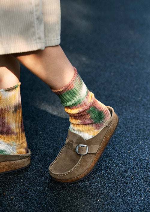 ROTOTO - Chunky Rib Tie Dye Sock - Black/ Mint/ Purple