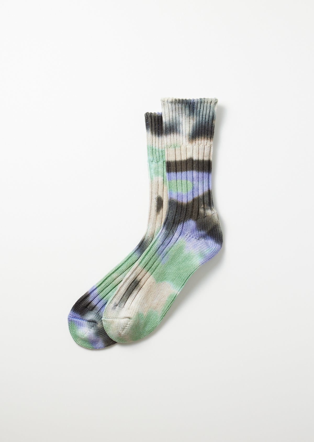 ROTOTO - Chunky Rib Tie Dye Sock - Black/ Mint/ Purple