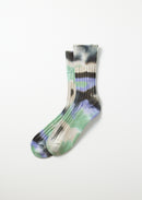 ROTOTO - Chunky Rib Tie Dye Sock - Black/ Mint/ Purple
