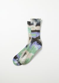 ROTOTO - Chunky Rib Tie Dye Sock - Black/ Mint/ Purple