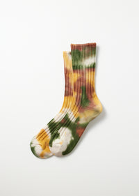 ROTOTO - Chunky Rib Tie Dye Sock - Green/ Gold/ Brown