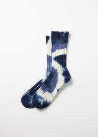 ROTOTO - Chunky Rib Tie Dye Sock - Navy/ Blue