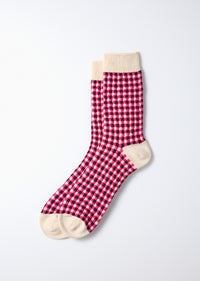 ROTOTO - Gingham Check Sock - Pink/ Black