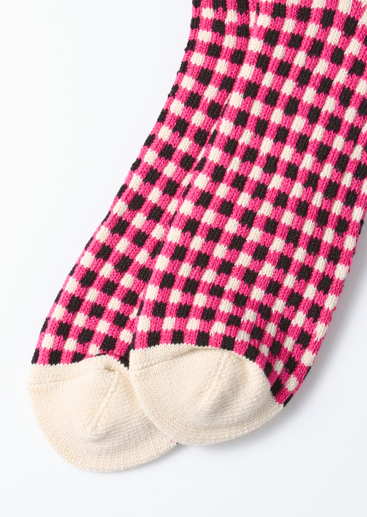 ROTOTO - Gingham Check Sock - Pink/ Black
