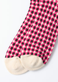 ROTOTO - Gingham Check Sock - Pink/ Black