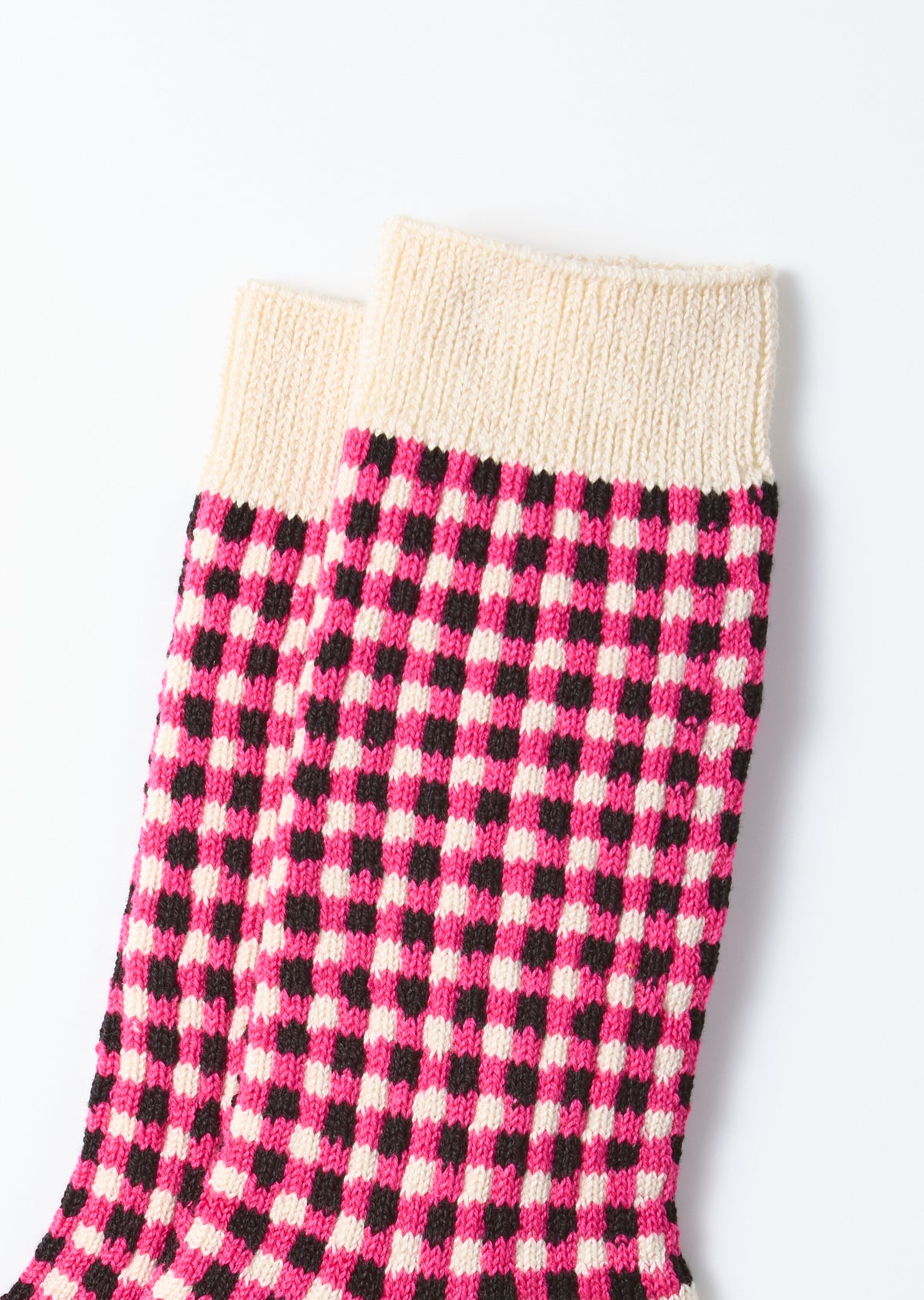 ROTOTO - Gingham Check Sock - Pink/ Black