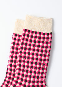 ROTOTO - Gingham Check Sock - Pink/ Black