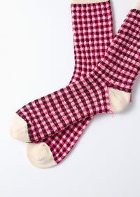 ROTOTO - Gingham Check Sock - Pink/ Black