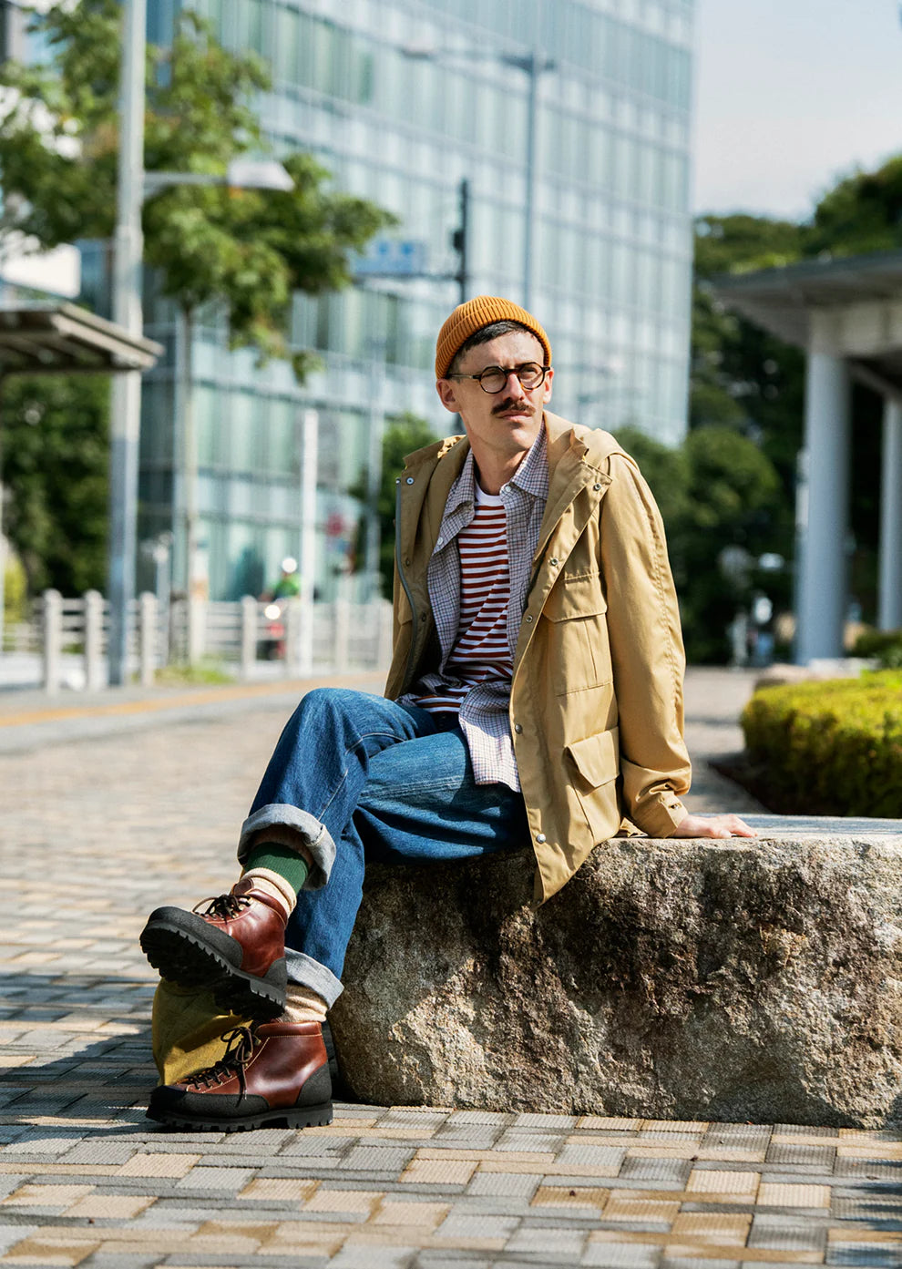 ROTOTO - Double Face Sock - Yellow/ Grey