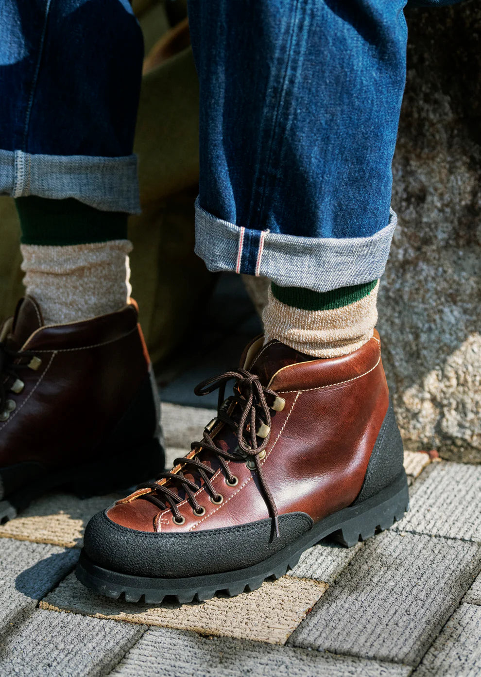 ROTOTO - Double Face Sock - Yellow/ Grey