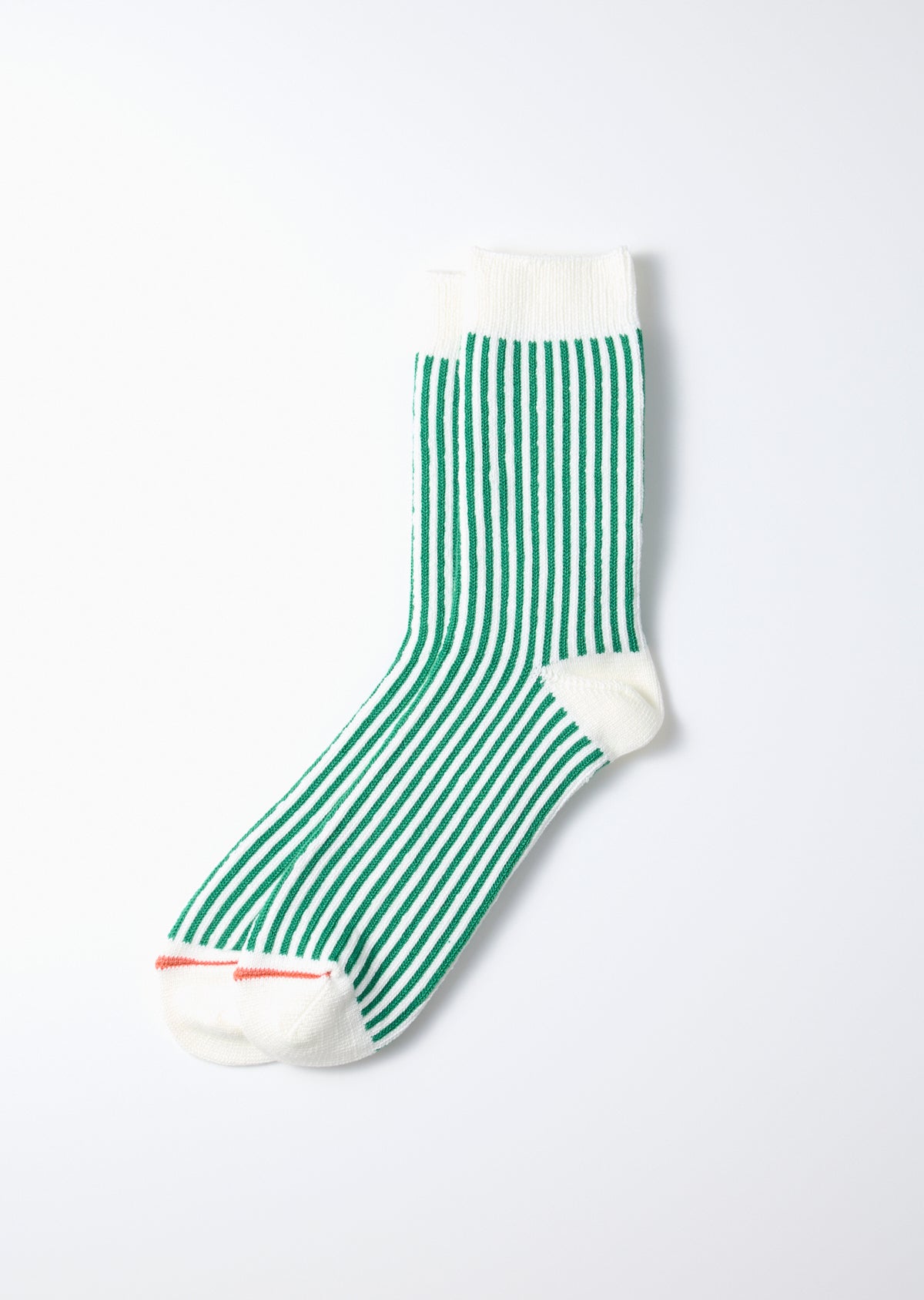 ROTOTO - Vertical Stripe Sock - White/ Green