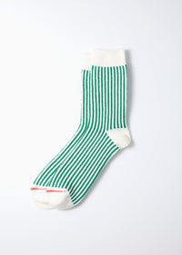 ROTOTO - Vertical Stripe Sock - White/ Green