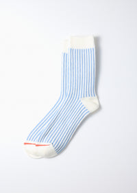 ROTOTO - Vertical Stripe Sock - White/ Light Blue