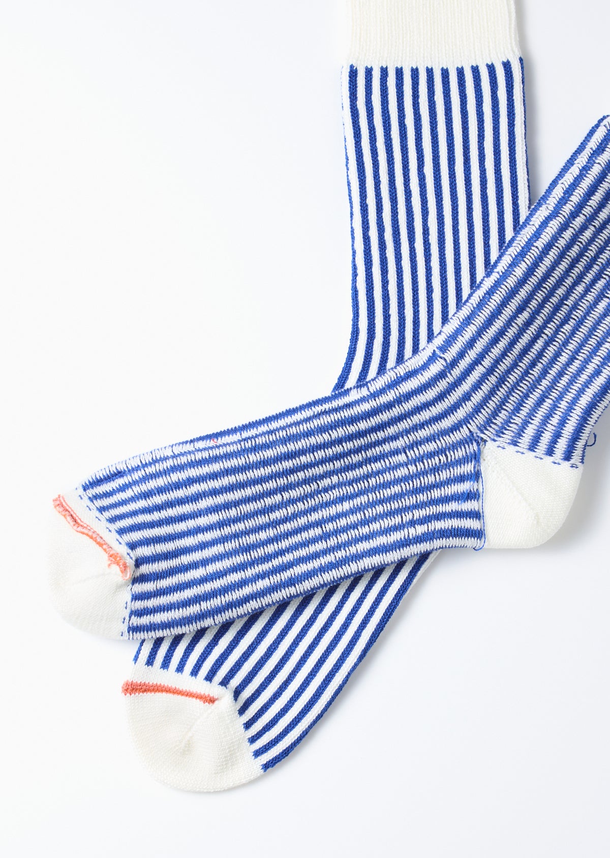 ROTOTO - Vertical Stripe Sock - White/ Royal Blue