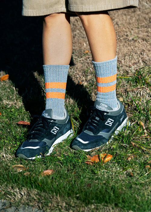 ROTOTO - Pile Stripe Sock - Blue/ Orange