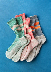 ROTOTO - Pile Stripe Sock - Green/ Beige