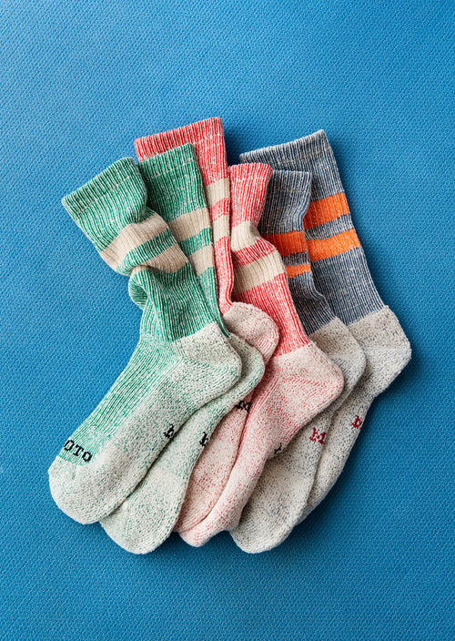 ROTOTO - Pile Stripe Sock - Blue/ Orange