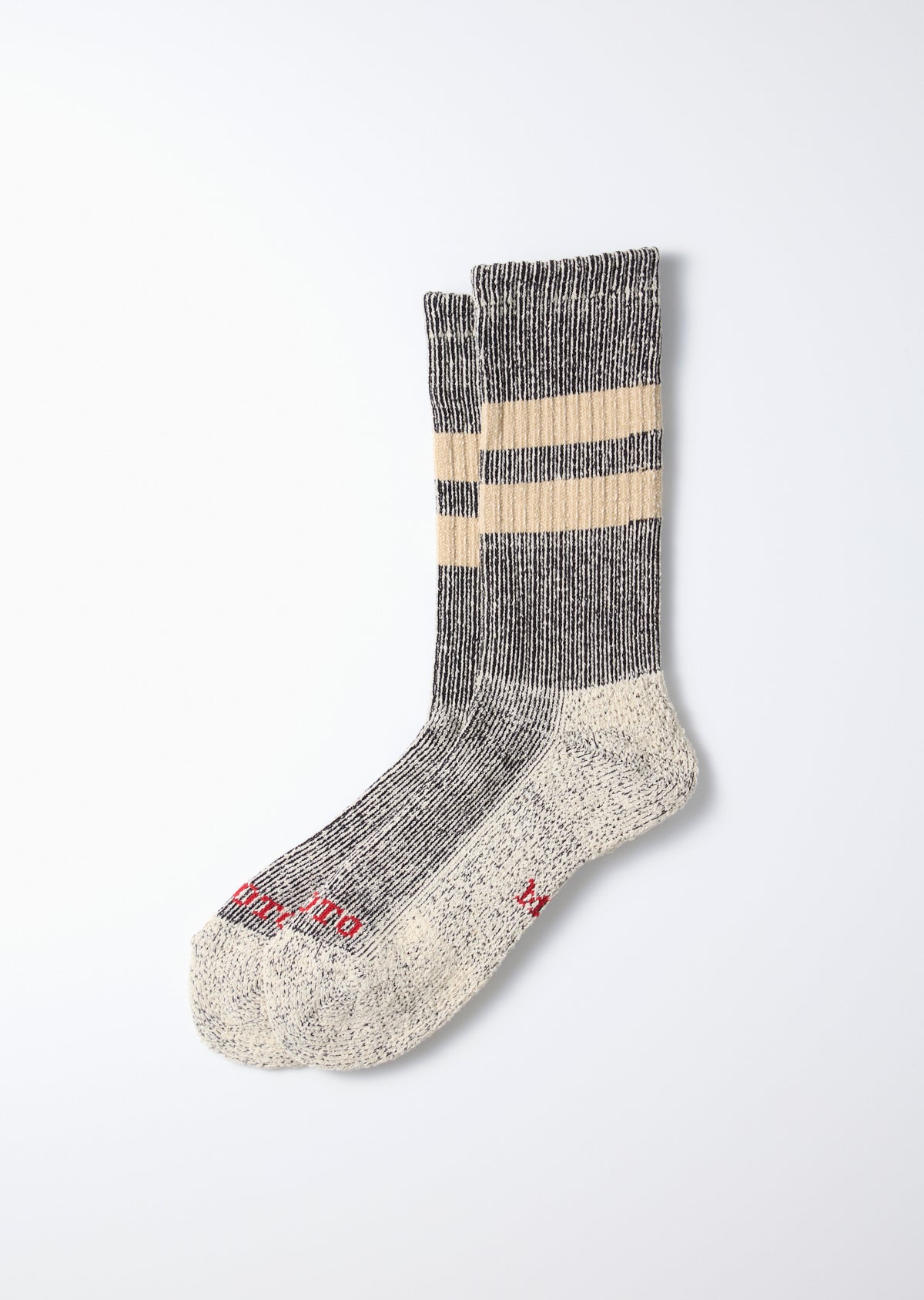 ROTOTO - Pile Stripe Sock - Black/ Beige