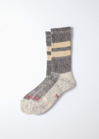 ROTOTO - Pile Stripe Sock - Black/ Beige