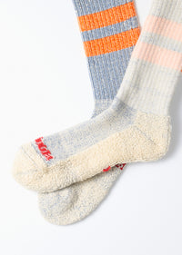 ROTOTO - Pile Stripe Sock - Blue/ Orange