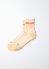 ROTOTO - Retro Athletic Sock - Coral/ Yellow