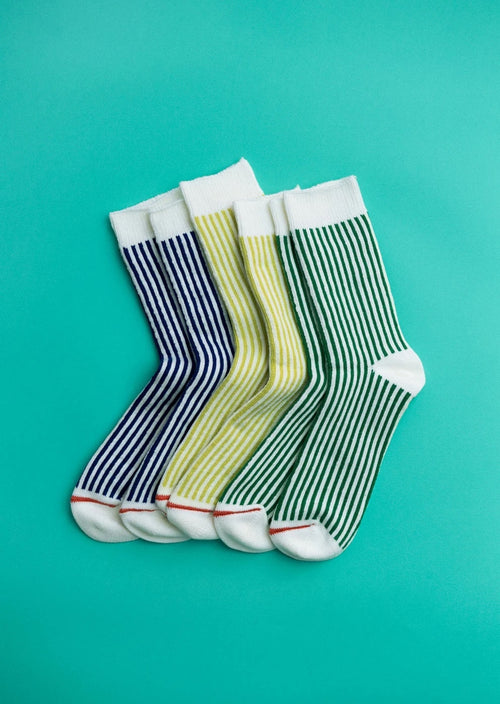 ROTOTO - Vertical Stripe Sock - White/ Green