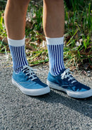 ROTOTO - Vertical Stripe Sock - White/ Royal Blue