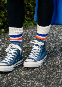 ROTOTO - Coarse Rib Sock - Blue/ Orange