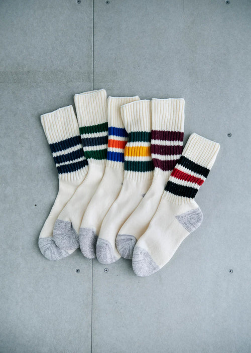 ROTOTO - Coarse Rib Sock - Blue/ Orange