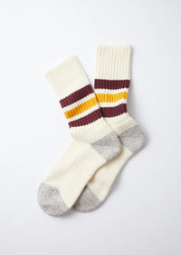 ROTOTO - Coarse Rib Sock - Bordeaux/ Yellow